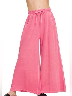 800. Women's Fuchsia Comfy French Terry Wide-Leg Pants NEW